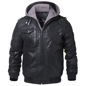 Jaqueta Masculina de Motoqueiro com Capuz Removível e Forro Quente – (Promoção de Inverno 2025)