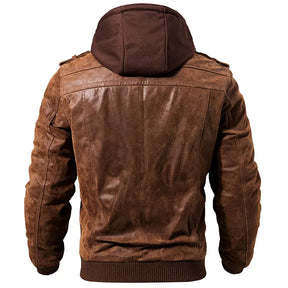Jaqueta Masculina de Motoqueiro com Capuz Removível e Forro Quente – (Promoção de Inverno 2025)