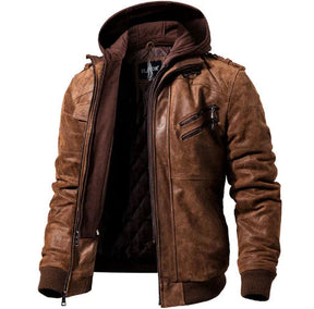 Jaqueta Masculina de Motoqueiro com Capuz Removível e Forro Quente – (Promoção de Inverno 2025)