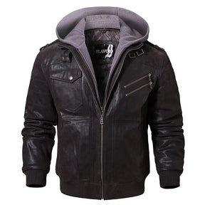 Jaqueta Masculina de Motoqueiro com Capuz Removível e Forro Quente – (Promoção de Inverno 2025)