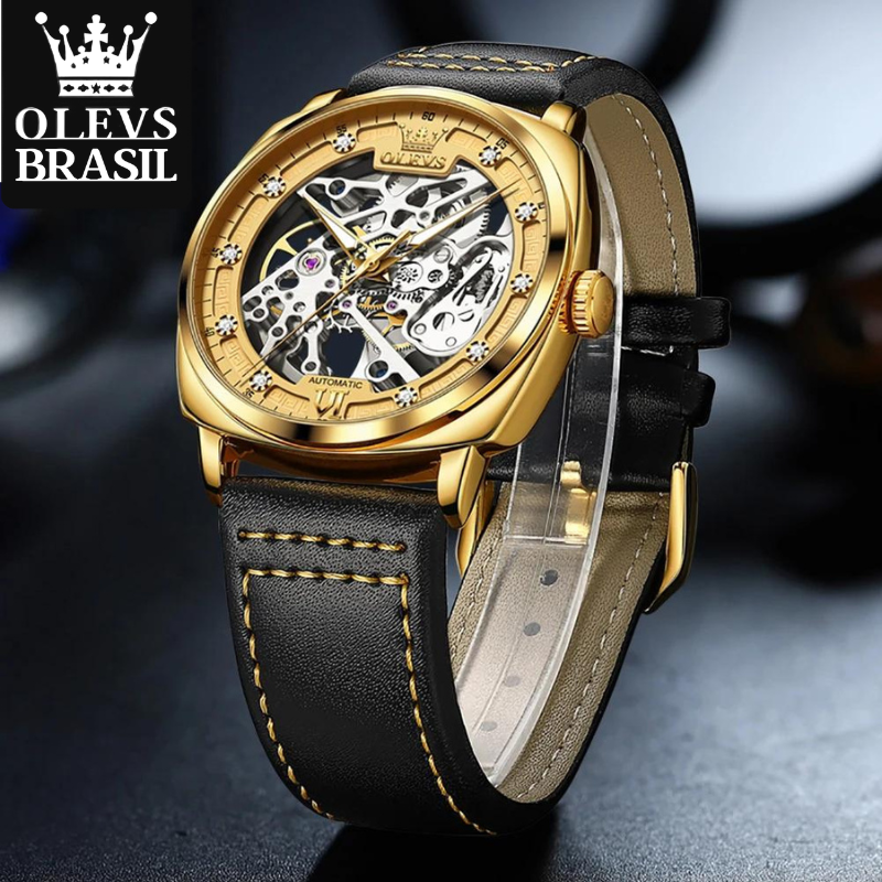 Relógio Masculino Automático Olevs Infinity Gold