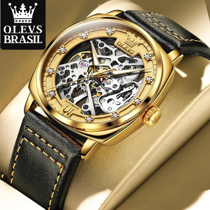 Relógio Masculino Automático Olevs Infinity Gold