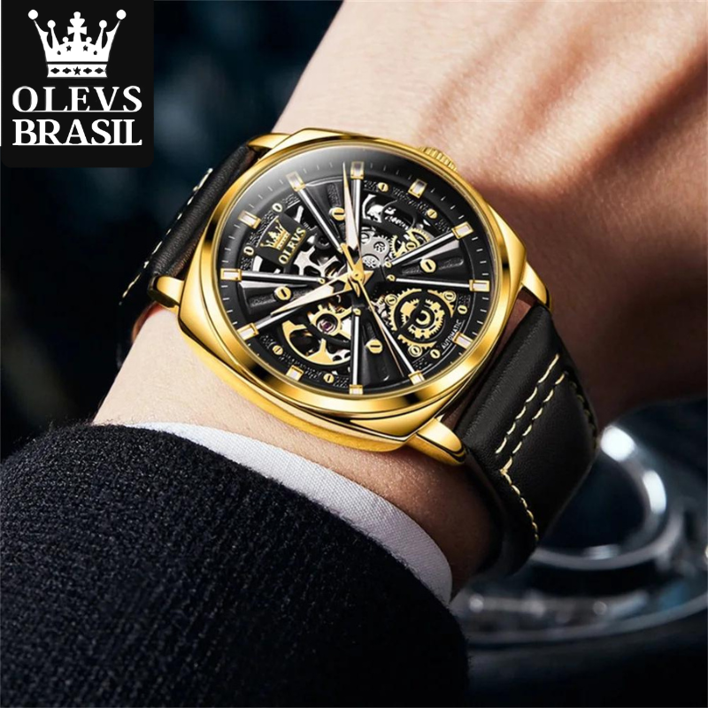 Relógio Masculino Automático Olevs Infinity Gold