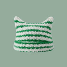 Gorro Feminino Listrado com Estilo Kawaii e Orelhas de Gato – (Promoção de Inverno 2025)