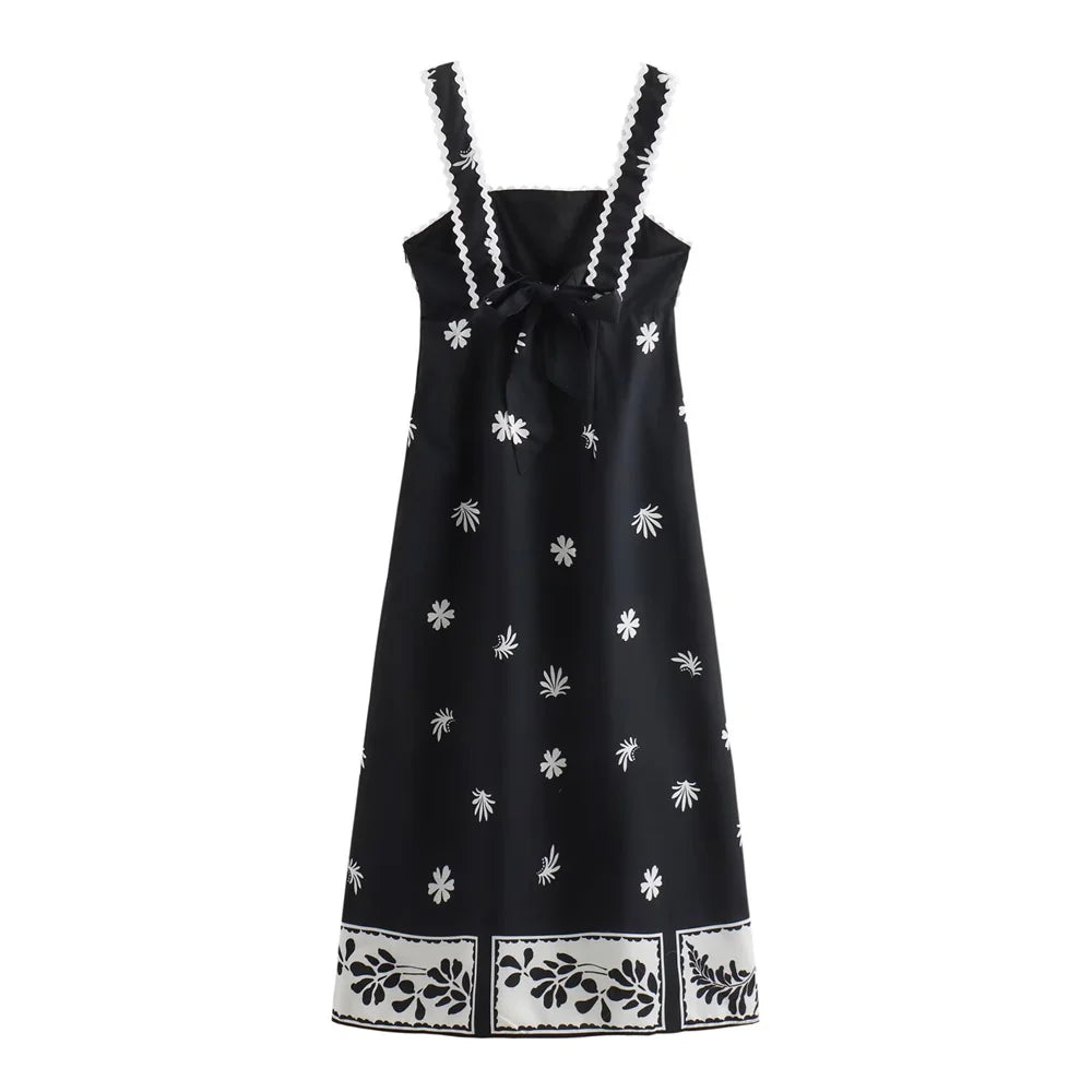 Vestido Midi Preto Bordado Elegante