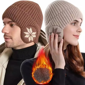 Gorro Unissex Tricotado com Proteção de Orelha e Design Snowflake – (Promoção de Inverno 2025)