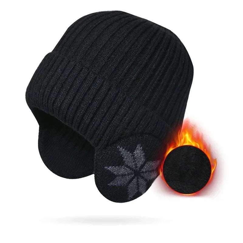 Gorro Unissex Tricotado com Proteção de Orelha e Design Snowflake – (Promoção de Inverno 2025)