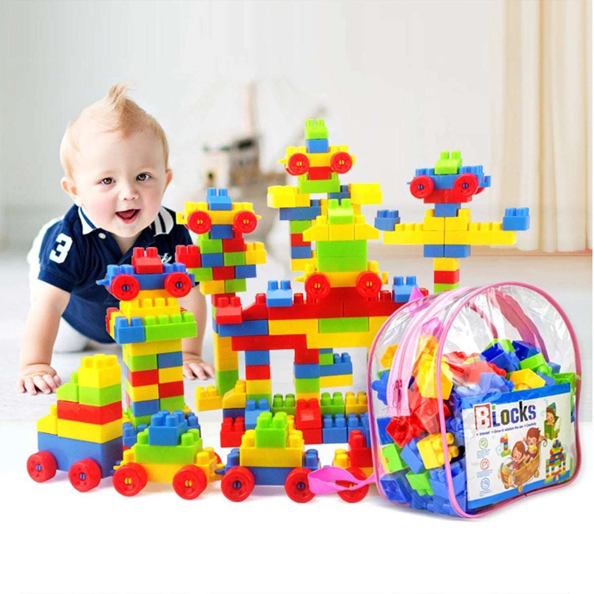 Brinquedo Educativo de Blocos Grandes – Kit Completo com 130 Peças