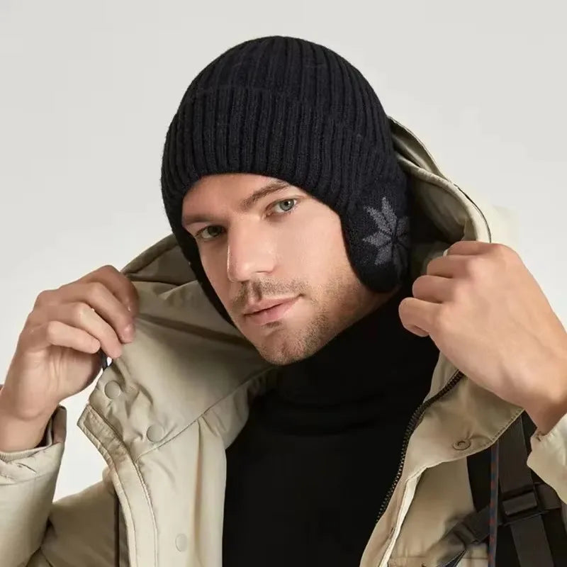 Gorro Unissex Tricotado com Proteção de Orelha e Design Snowflake – (Promoção de Inverno 2025)