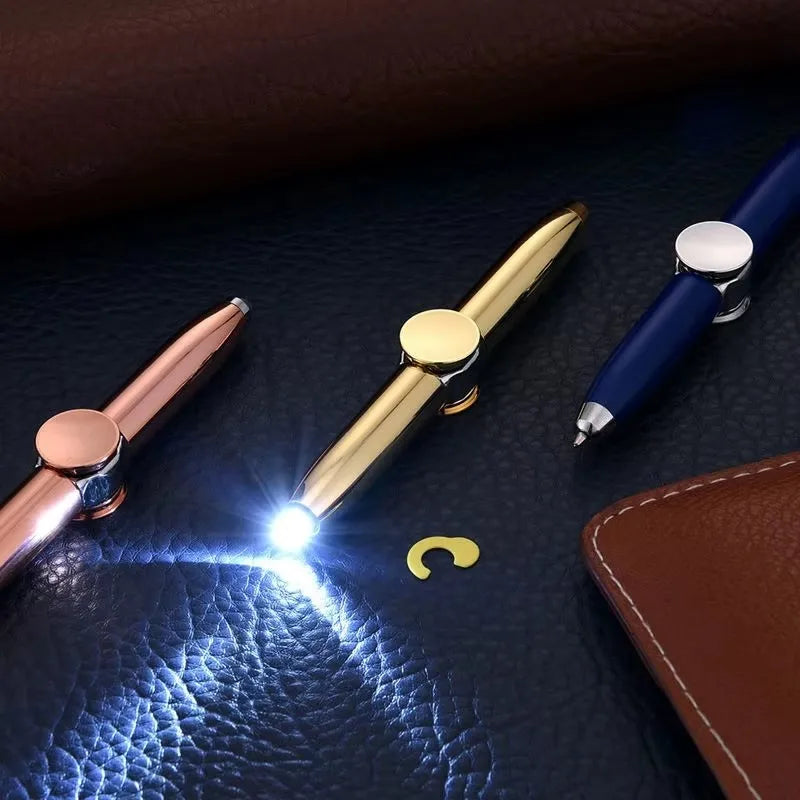 Caneta Fidget Metálica com Luz LED – Giroscópio Divertido e Criativo