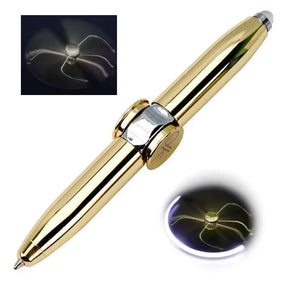 Caneta Fidget Metálica com Luz LED – Giroscópio Divertido e Criativo