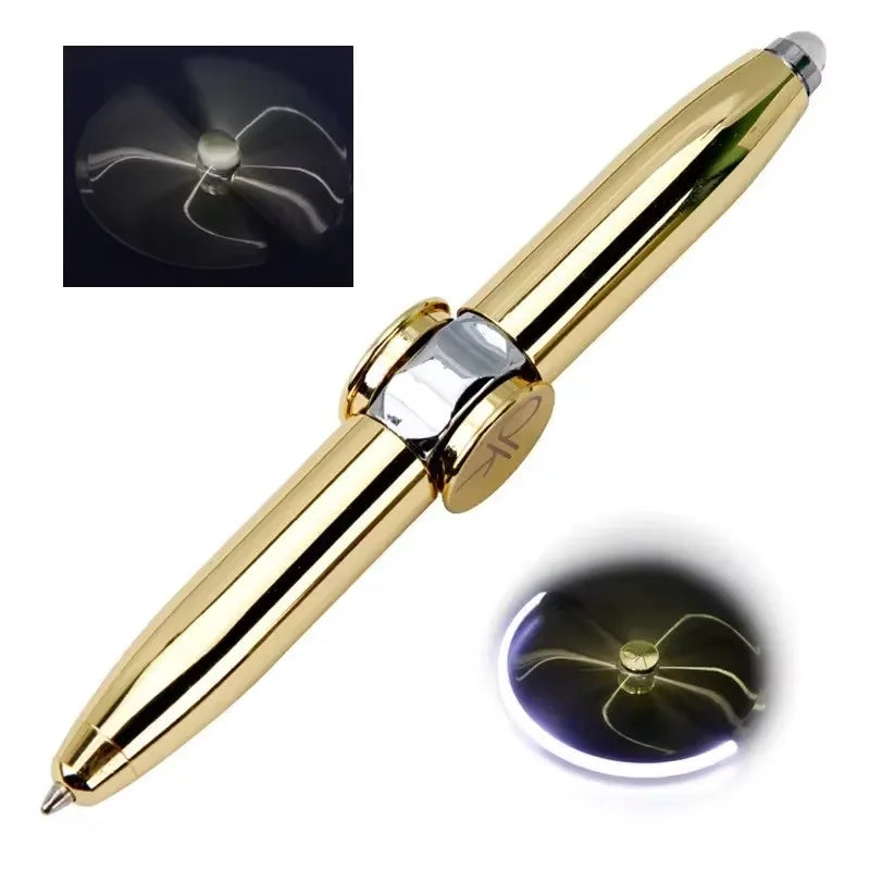 Caneta Fidget Metálica com Luz LED – Giroscópio Divertido e Criativo