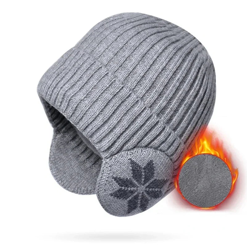Gorro Unissex Tricotado com Proteção de Orelha e Design Snowflake – (Promoção de Inverno 2025)