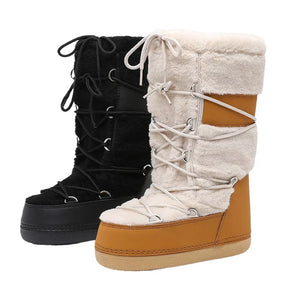 Bota Feminina Plataforma com Forro de Lã Estilo Ski Moderno – (Promoção de Inverno 2025)