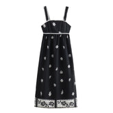 Vestido Midi Preto Bordado Elegante