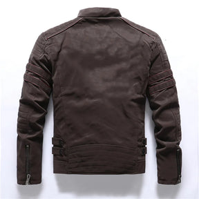 Jaqueta Masculina Estilo Motoqueiro com Forro Peluciado Acabamento Lavado – (Promoção de Inverno 2025)