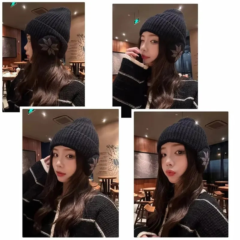 Gorro Unissex Tricotado com Proteção de Orelha e Design Snowflake – (Promoção de Inverno 2025)