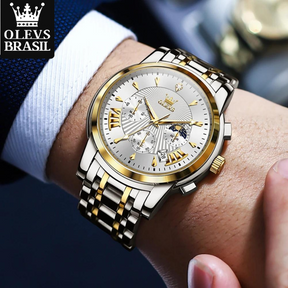 Relógio Masculino Olevs Saint Laurent Gold
