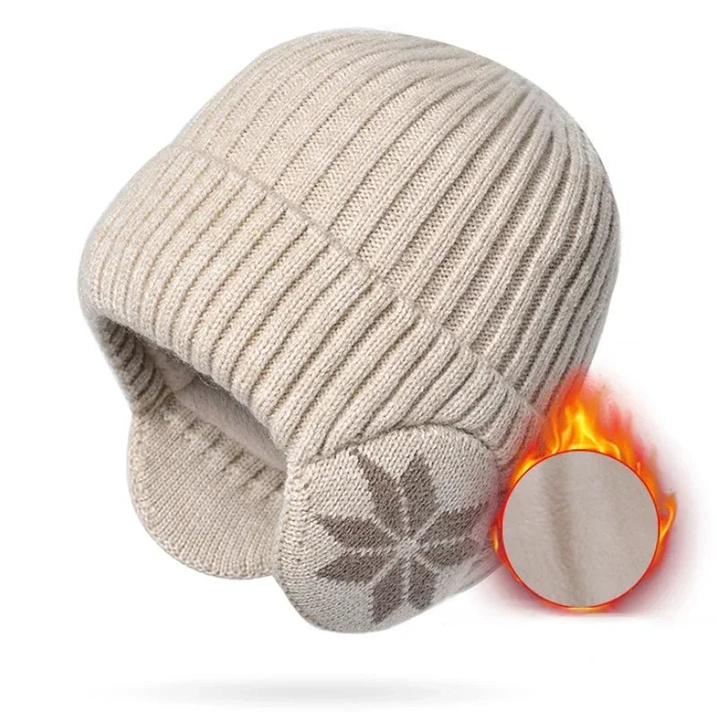 Gorro Unissex Tricotado com Proteção de Orelha e Design Snowflake – (Promoção de Inverno 2025)