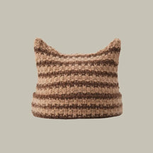 Gorro Feminino Listrado com Estilo Kawaii e Orelhas de Gato – (Promoção de Inverno 2025)