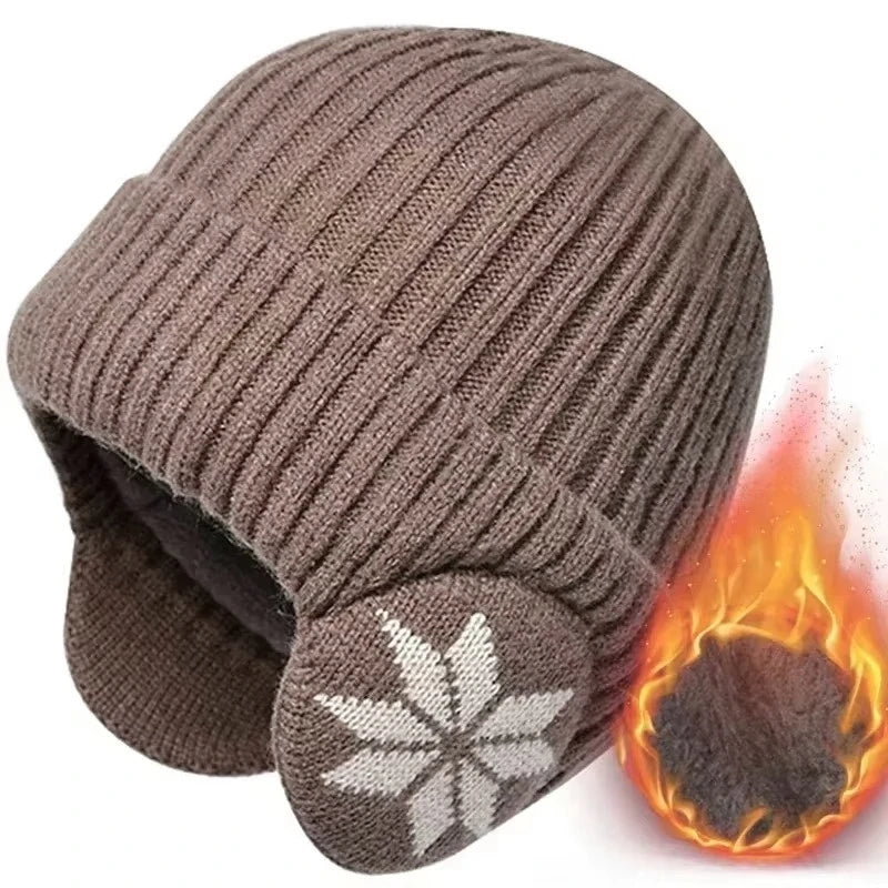 Gorro Unissex Tricotado com Proteção de Orelha e Design Snowflake – (Promoção de Inverno 2025)