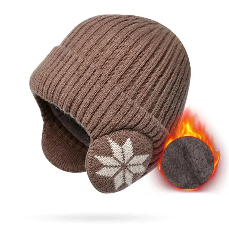 Gorro Unissex Tricotado com Proteção de Orelha e Design Snowflake – (Promoção de Inverno 2025)