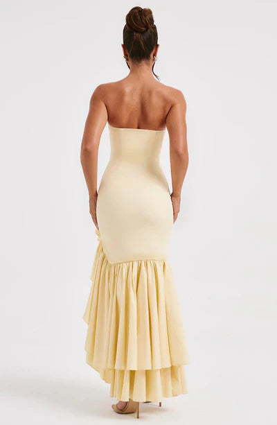 Vestido Longo com Fenda de  Babados Modern Angelina
