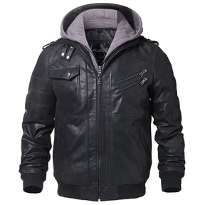 Jaqueta Masculina de Motoqueiro com Capuz Removível e Forro Quente – (Promoção de Inverno 2025)