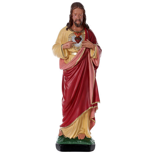Imagem gesso pintada à mão Sagrado Coração de Jesus