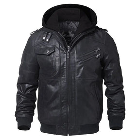 Jaqueta Masculina de Motoqueiro com Capuz Removível e Forro Quente – (Promoção de Inverno 2025)